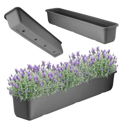 Afbeelding van KADAX Wamat, balkonbak van hoogwaardig kunststof, plantenbak voor binnen en buiten, bloempot balkon, terras, vensterbank (80 cm, antraciet)