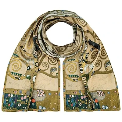 Afbeelding van VON LILIENFELD Sjaal Gustav Klimt Boom van het Leven Dames 100% Zijde Kunst Motief Zijden Randen Handgerold 172 x 42 cm