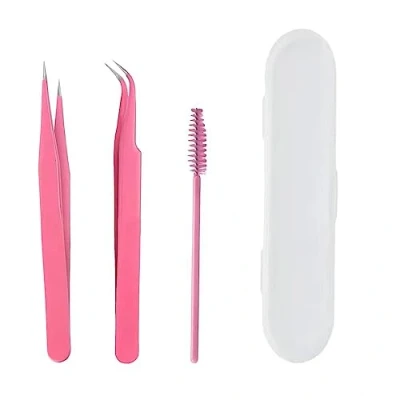 Afbeelding van Wimpertang, 2 stuks wimperextensions en 1 wimperborstel, wimperverlengingsset met rechte gebogen uiteinden, wimperverlengingsclips van roestvrij staal, voor doe het zelf
