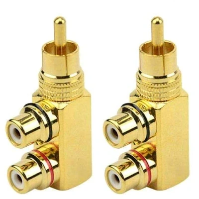 Afbeelding van Gebildet 2 stks RCA Male Naar Vrouwelijke Haakse Plug Splitter Adapter Connector, Vergulde AV Audio