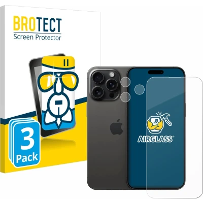 Afbeelding van BROTECT Screenprotector voor Apple iPhone 15 Pro Max (Voor+Camera) Folie Beschermfolie Beschermglas transparant (3 Stuks)