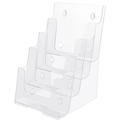 Afbeelding van Belle Vous Multi Laags Acryl Literatuur Houder 4 x A5 Zakken Helder Plastic Display Standaard Drievoud Brochure Dispenser Voor Muur Montage of Desktop Houd Brochures, Flyers, Menus en Pamfletten