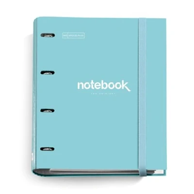 Afbeelding van Miquelrius ringband notebook, map met 4 ringen, 100 geruite bladeren, elastiek, kleur hemelsblauw