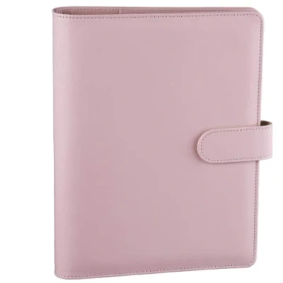Afbeelding van HAUTOCO A5 ringmap van PU leer, omslag voor navulbaar papier, notitieboek, planner, organizer, ringband met magnetische sluiting, roze