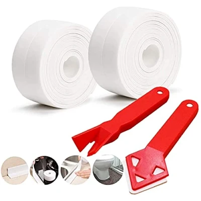 Afbeelding van SNAILGARDEN 2 rollen badafdichtstrip &amp; stuks kitgereedschap, zelfklevende kitstrip, waterdichte voor badkamer, keuken, toilet, wandhoek