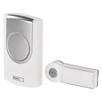 Afbeelding van EMOS P5723 Draadloze bel, deurbelset met belknop en 36 melodieën, 100 m bereik, 75 dB, werkt op batterijen, zelflerend, wit