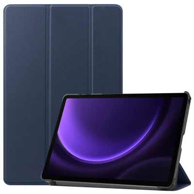 Afbeelding van Samsung Galaxy Tab S9 FE Hoes: iMoshion Trifold Bookcase Donkerblauw Kunstleder Tablet Hoezen