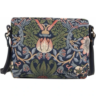 Afbeelding van Signare Schoudertas Gobelin Aardbeien en Vogels Blauw 2718