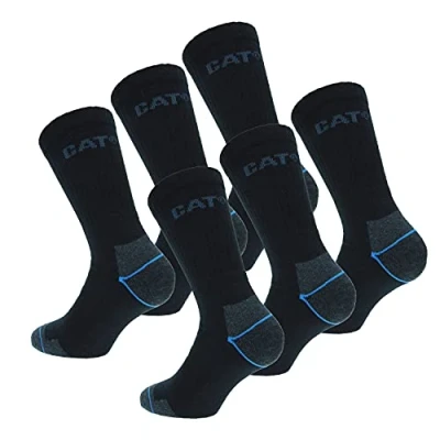 Afbeelding van Caterpillar Power &amp; Cool Work Socks, 6 paar Coolmax werksokken, dubbele versteviging aan teen en hiel, uitstekende kwaliteit katoenen badstof Lycra vezels (Zwart, 39 42)