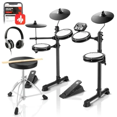 Afbeelding van Donner DED 80 Elektronisch drumstel, 7 delig, met netpatches, 180 geluiden, drumtroon, hoofdtelefoon, sticks, kinderkerstcadeau, 40 melodics lessons