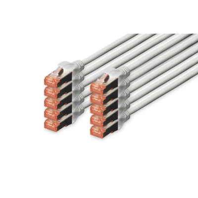 Afbeelding van DIGITUS LAN kabel Cat 6 1m 10 stuks RJ45 netwerkkabel S/FTP afgeschermd Compatibel met 6A &amp; 7 Grijs