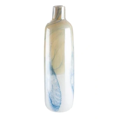 Afbeelding van GILDE glas art Decoratieve vaas bloemenvaas gekleurd maritieme decoratie cadeau voor vrouwen verjaardag Kerstmis kleur: blauw beige hoogte 46 cm