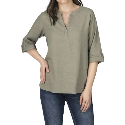 Afbeelding van DENIMFY Dames Blouse DFSara regular fit Olijf S V Hals Volwassenen
