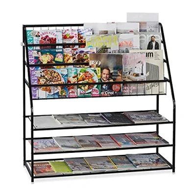 Afbeelding van Relaxdays XL tijdschriftenrek, HBD: 96 x 97 37 cm, tijdschriftenhouder metaal, vrijstaand voor woonkamer, zwart