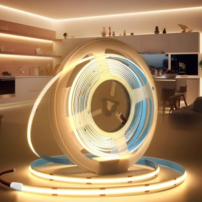 Afbeelding van Brimeti Zelf adhesieve Cob LED strepen 24V Strip 10m Warm Wit 3000K 320leds/m 8mm breedte, Flexibele IP20 Band Licht Diy Bar, voor tv, verlichting van de slaapkamer (zonder voeding)