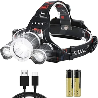 Afbeelding van BORUIT hoofdlamp, oplaadbaar, RJ 3000, ultraheldere 5000 lumen, met 4 modi, beste led hoofdlamp voor hardlopen, kamperen, vissen, fietsen, wandelen enz.