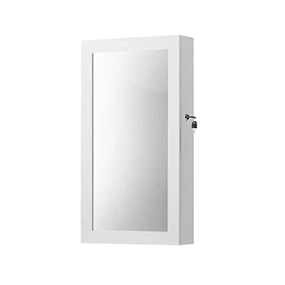 Afbeelding van SONGMICS Sieradenkast, spiegelkast, wandkast, afsluitbare ruimtebesparende sieradenhouder, wit JBC51W