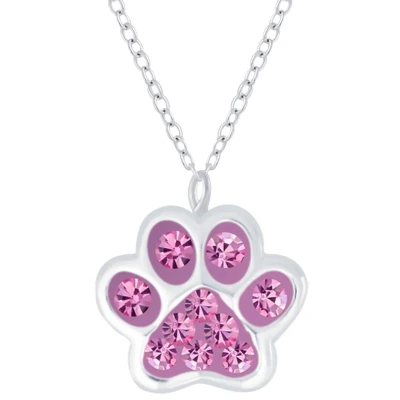 Afbeelding van JoyS Zilveren kat hond dierenpoot hanger met ketting 36 cm + 5 roze kristal poot afdruk