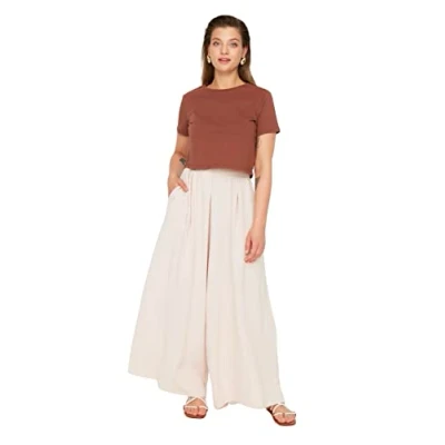 Afbeelding van Trendyol Beige Geweven Broek Met Wijde Pijpen Tbbss22Pl00002