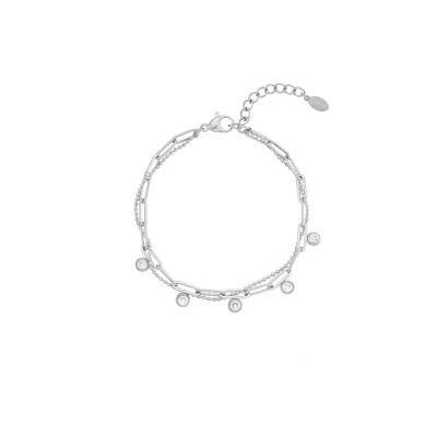 Afbeelding van Yehwang Zilveren Armband Met Schakels En Steentjes Zilver Armbandje Stenen Sieraad Stainless Steel Cadeau Cadeautip Dames