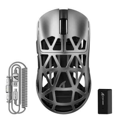Afbeelding van ATTACK SHARK R2PRO 45g Superlight muis van magnesiumlegering, PixArt PAW3950 sensor, 42000 dpi, 8000 Hz draadloze queryfrequentie, 2,4 G/BT/bekabelde gaming G502, met spiraalkabel, PC/Mac, grijs