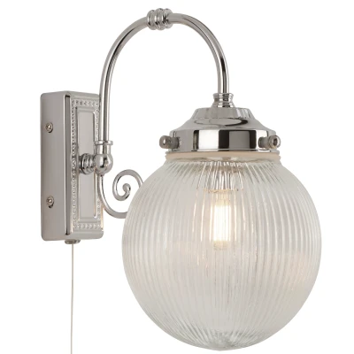 Afbeelding van Searchlight Lighting Belvue 1 Licht Badkamer Chroom, Glazen Kap IP44, E14