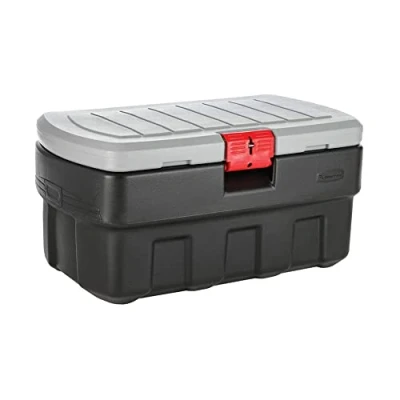 Afbeelding van Rubbermaid ActionPacker Afsluitbare Opbergdoos, 35 Gal, Grijs en Zwart, Buiten, Industrieel, Robuust
