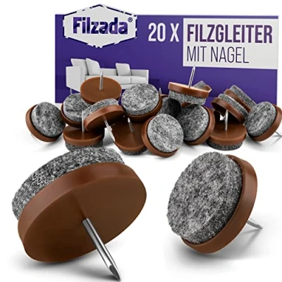 Afbeelding van Filzada® 20x viltglijders nagels Ø 24 mm (bruin) professionele meubelglijders/stoelglijders vilt om te spijkeren
