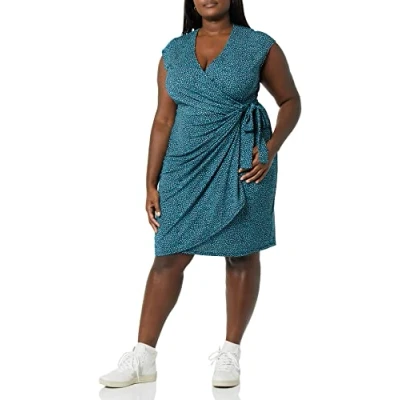 Afbeelding van Amazon Essentials Klassieke wikkeljurk met kapmouwen voor dames (verkrijgbaar in grote maten), blauw madeliefje, 1x