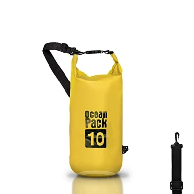 Afbeelding van Dry Bag, Waterdichte rugzak, met rolsluiting en schouderriem, mobiele telefoontas heuptas voor zee, boot, vissen, raften, strand, watersport, Geel, 10l, tas