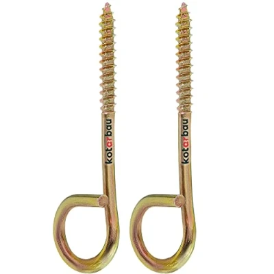 Afbeelding van KOTARBAU® Set van 2 schommelhaken, M8, houten schroefdraad, schroeven, schommelbalken, plafondhaken voor hangmatten, inschroeven, veiligheidsschommelhaak, geel