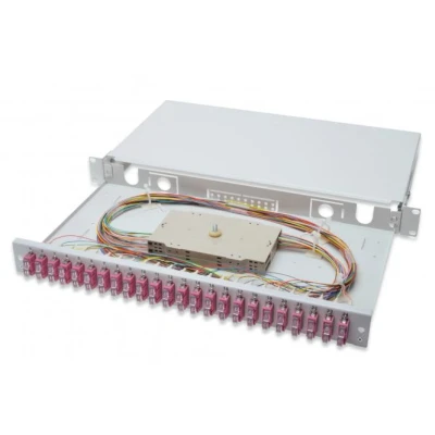 Afbeelding van Digitus Pull out glasvezel splitterbox 1U Voorzien van 24xSC duplex incl. M 25 schroef Splice cassette F..., Server accessoires, Grijs