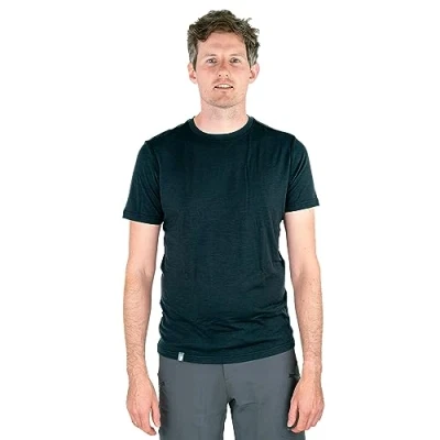 Afbeelding van ALPIN LOACKER Merino shirt heren Premium T korte mouwen &amp; NIEUW: poloshirt I Thermo bovendeel mannen en ondergoed heren, zwart/grijs, M