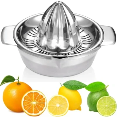 Afbeelding van Sovima Citroenpers citruspers roestvrij staal 18/8 handmatig met reservoir 350 ml, diameter 13,8 cm, vaatwasmachinebestendig, professionele kwaliteit roestvrije sappers limoenpers graperuit pers sinaasappelpers
