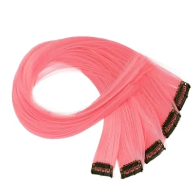 Afbeelding van CAISHA 5 delige set, 50 cm, kleurrijke strengen, strengen clip in extensie, haarverlenging, glad, lang haar, haarstukje, roze, BST137