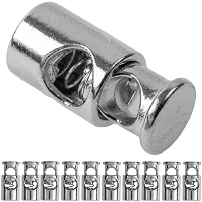Afbeelding van Koordstopper van metaal, met 1 gatopening, 10 stuks, tot Ø 5 mm koord, zilver, bandklem voor jas, sportkleding, rugzak, rubberen koordstopper, snelsluiting, veters, glijbaan, V3, gat, stuks.,