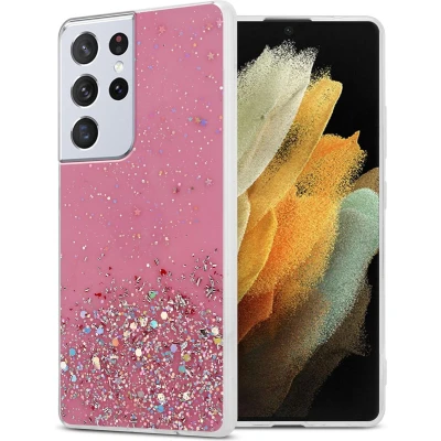 Afbeelding van Cadorabo Hoesje geschikt voor Samsung Galaxy S21 ULTRA in Roze met Glitter Beschermhoes van flexibel TPU silicone fonkelende glitters Case Cover Etui