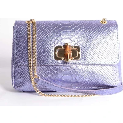 Afbeelding van Lila Leren Schoudertas Croco Metallic Leer Slangenprint Leder Schoudertassen Dames tassen