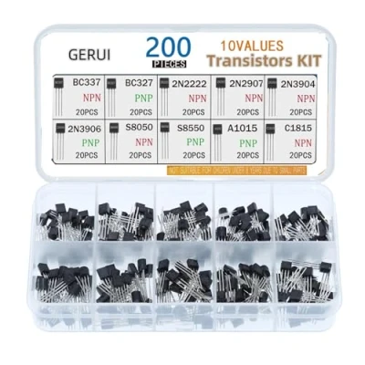 Afbeelding van Transistor Assortment Kit 10 Values 200 stuks PNP NPN Transistors BC377 BC327 2N2222 2N2907 2N3904 2N3906 S8050 S8550 A1015 C18150 TO 92
