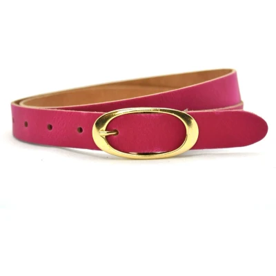 Afbeelding van Dames riem Leer Fuchsia gouden gesp Riemmaat 85 Totale lengte 100 cm