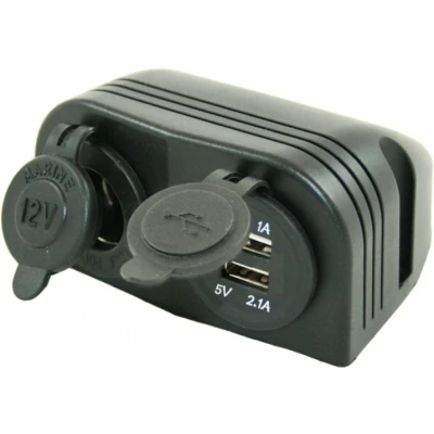 Afbeelding van Haba Powerline Dubbele Opbouw USB Lader + Contactdoos 12V 8A Zwart Contactdozen