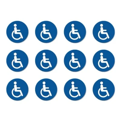 Afbeelding van Voor rolstoelgebruikers of mensen met een handicap, biedteken gebaseerd op DIN EN ISO 7010 / ASR A1.3 stickers: 2,5 cm, 12 stuks