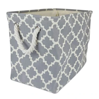 Afbeelding van DII Opvouwbare polyester opbergmand of bak met duurzame katoenen handgrepen, thuisorganisatoroplossing voor kantoor, slaapkamer, kast, speelgoed en wasgoed (groot 17,75x12x15&quot;), grijs rooster