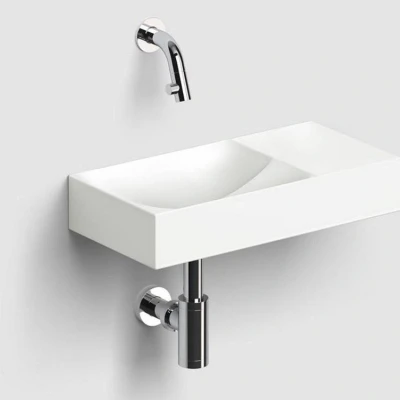 Afbeelding van Clou Vale Fontein Met Voorbewerkt Kraangat Rechts Geintegreerde Afvoer Mat Wit Keramiek 38 cm