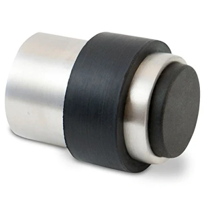 Afbeelding van Stoppenwerk deurstopper voor schroeven montage op de vloer of aan wand roestvrijstalen rubberen wanddeurstopper incl. bevestigingsmateriaal Ø3,5cm H:4,5cm
