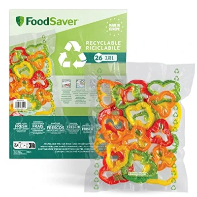 Afbeelding van FoodSaver Vacuümzakken, recyclebare en herbruikbare voedselzakken, houden de versheid van je levensmiddelen tot 5 keer langer BPA vrij 26 zakken (28 cm x 35 cm; 3,78 l)