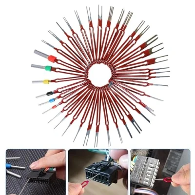 Afbeelding van 39 stuks terminal verwijderingsgereedschap, kit voor het verwijderen van auto terminalgereedschap autopins, bekabeling, krimpverbinders, rood