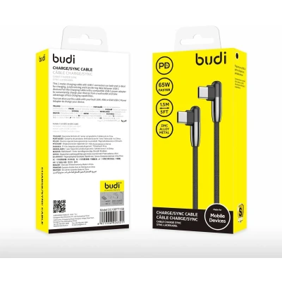 Afbeelding van Budi USB C naar Oplaadkabel 1.8m kabel 3A Fast Charge 3.0 Snellader Oplader to Zwart