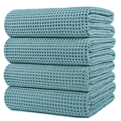 Afbeelding van POLYTE Microvezel oversized sneldrogende pluisvrije badhanddoek, 152 x 76 cm, 4 stuks (groen, wafelweefsel)