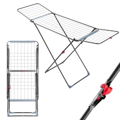 Afbeelding van KADAX Vleugeldroger, wasdroger in verbeterde Plus versie met praktische wielen en sokkenhangers, droogrek, vleugeldroogrek (antraciet Plus)